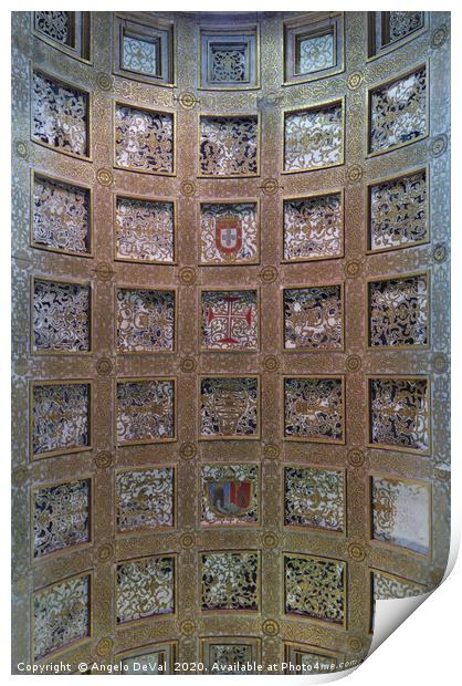 Ceiling Detail in the Convent of Christ. Tomar Print by Angelo DeVal