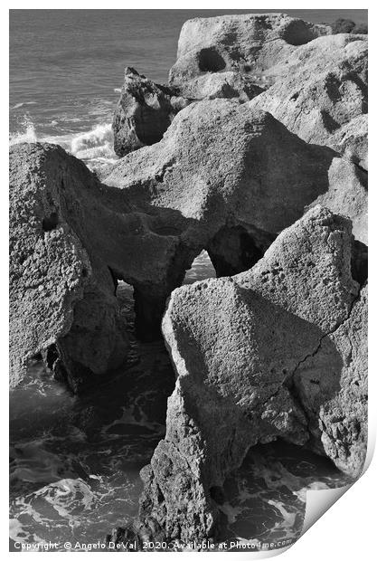 Cliffs and waves of Albufeira in Monochrome Print by Angelo DeVal