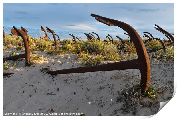 Anchors and sunset in Barril beach Print by Angelo DeVal