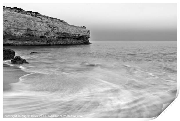 Dusk Scene in Albandeira beach. Monochrome Print by Angelo DeVal