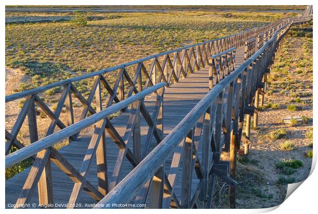 View of the wooden bridge in Quinta do Lago Print by Angelo DeVal