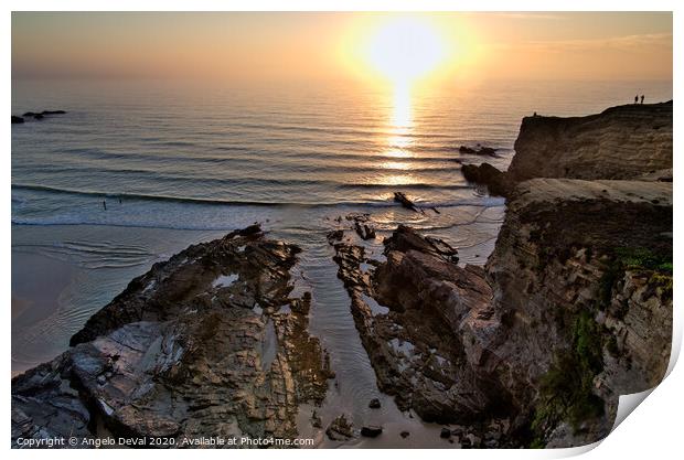 Sunset and Cliffs in Zambujeira do Mar Print by Angelo DeVal