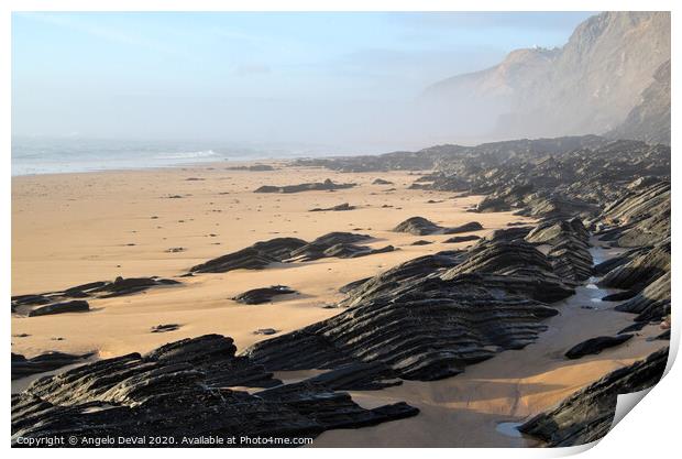 Vale Figueiras Beach Wet Schist Rocks Print by Angelo DeVal