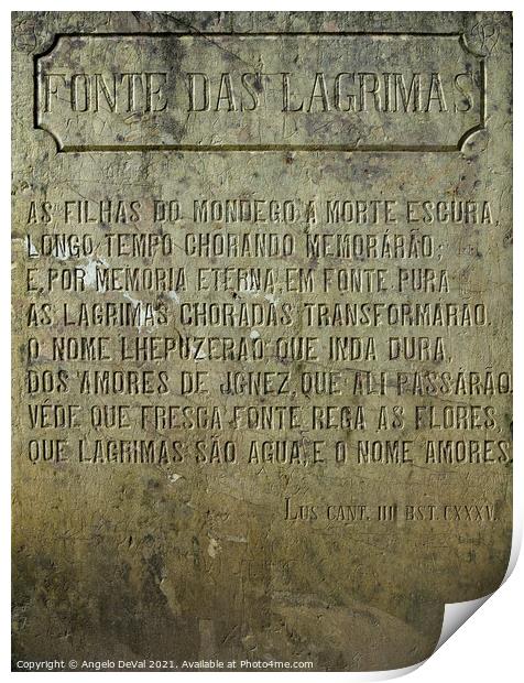 The Engraved Stone Slate of Fonte das Lagrimas Print by Angelo DeVal