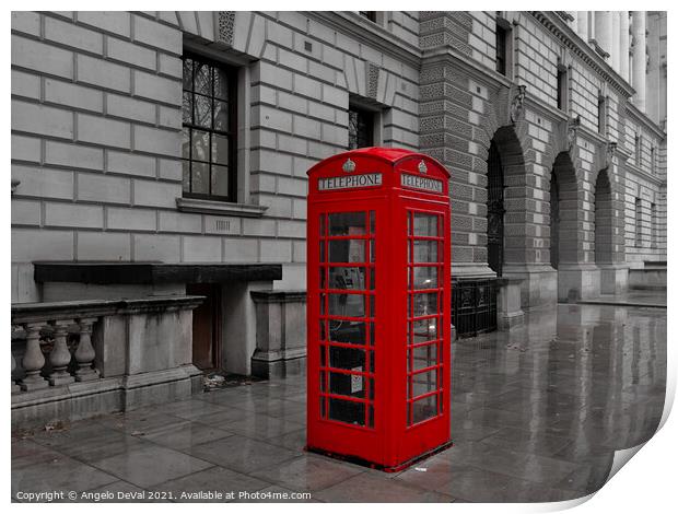 Red Telephone Box in London Print by Angelo DeVal