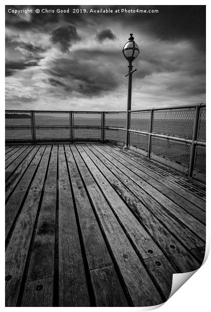 Sitting on the end of the Pier Print by Chris Good