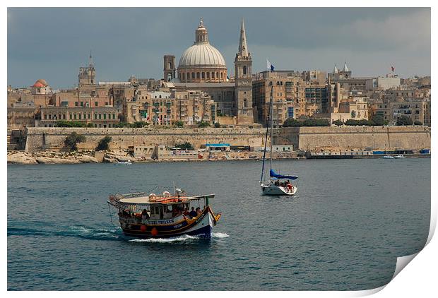 Daily ferry crossing Valeta harbour, in Malta. Print by Terry Hunt