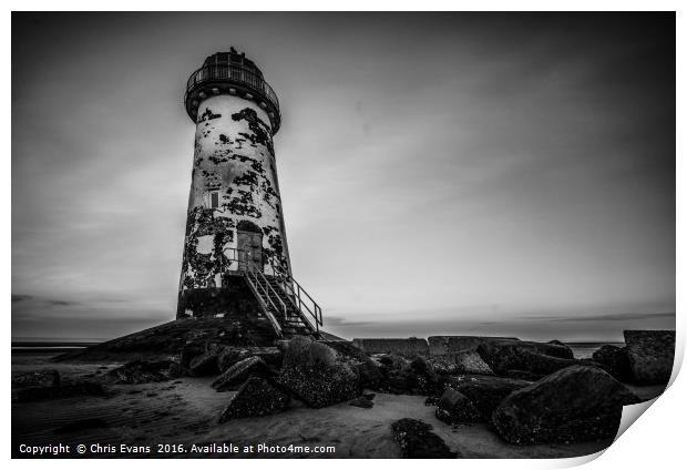Old Lighthouse in Monochrome  Print by Chris Evans