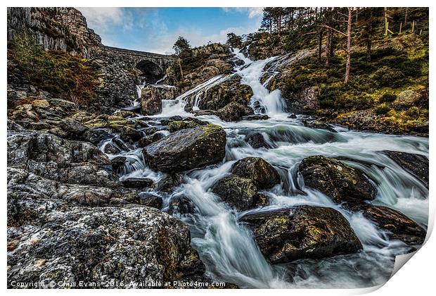 River Ogwen Waterfall Print by Chris Evans