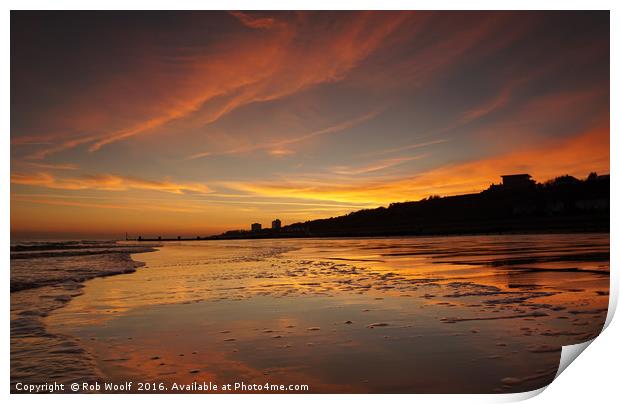 Frinton Sunset Reflections Print by Rob Woolf