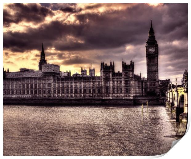 Dark purple london Parliament Building Print by HQ Photo