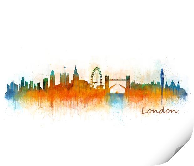 London Watercolor Skyline Art City. v3 Print by HQ Photo