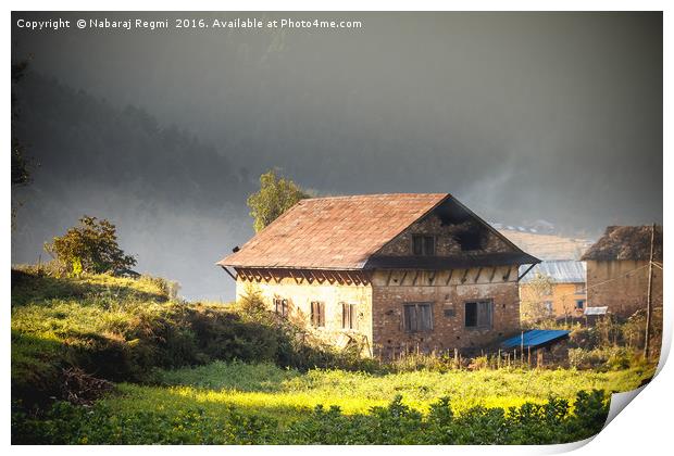 Beautiful Houses of Nepali village Print by Nabaraj Regmi