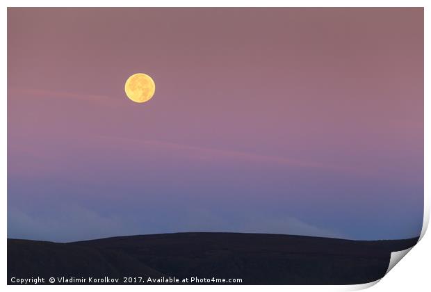 A moonset in Peaks Print by Vladimir Korolkov