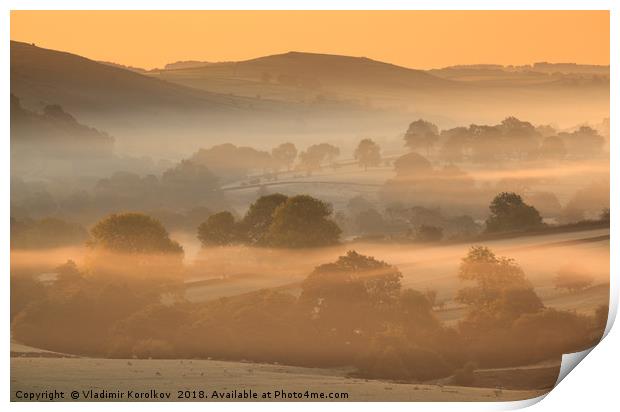 Misty morning near Chrome Hill Print by Vladimir Korolkov