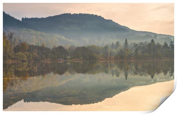 Spring reflections over Loch Achray Print by Miles Gray