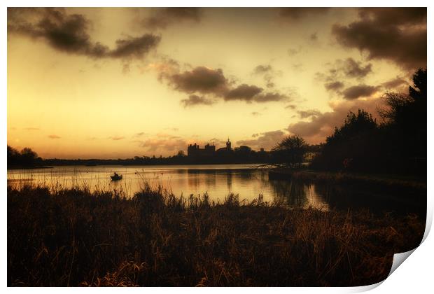 Foggy Silhouette of Linlithgow Loch and Palace Print by Miles Gray