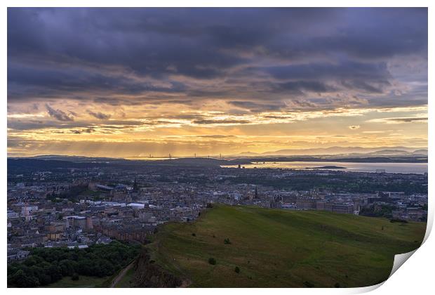 Twilight over the city of Edinburgh Print by Miles Gray