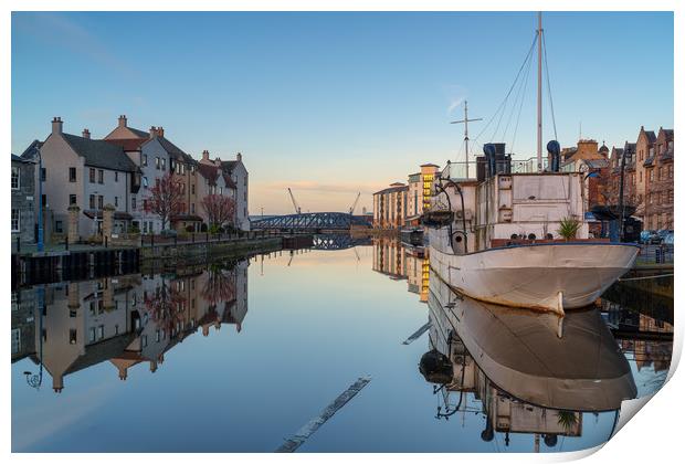 Reflections at the Shore, Leith Print by Miles Gray