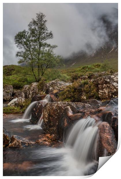 Waterfall in moody Glencoe Print by Miles Gray