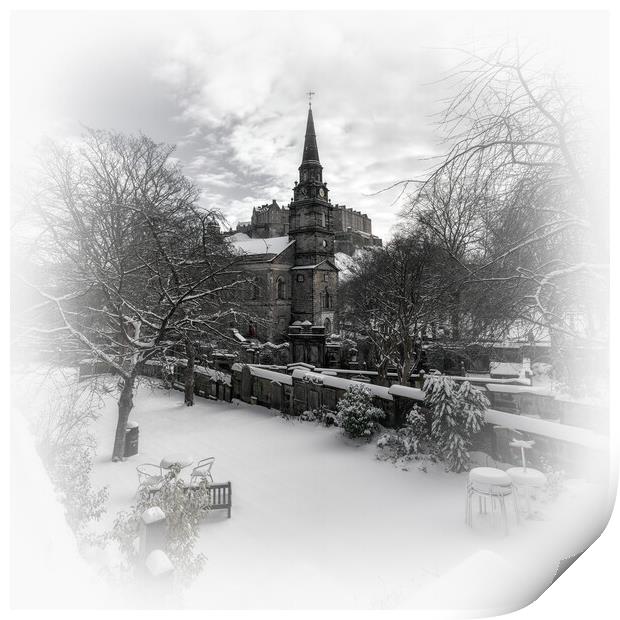 St Cuthbert's Church and Edinburgh Castle in the S Print by Miles Gray