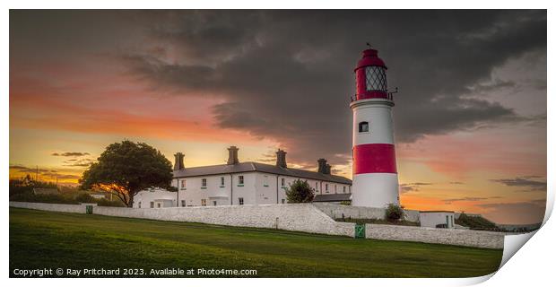 Sunset At Souter Lighthouse Print by Ray Pritchard