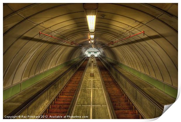 Pedestrian Tunnel Escalators Print by Ray Pritchard