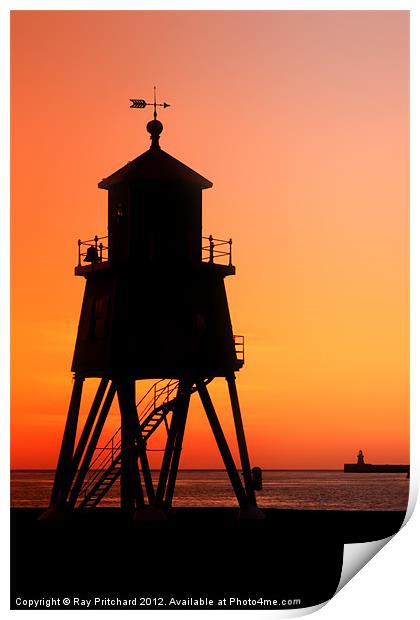 South Shields Groyne at Sunrise Print by Ray Pritchard