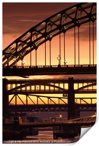 Sunset Through The Bridges at Newcastle Print by Ray Pritchard