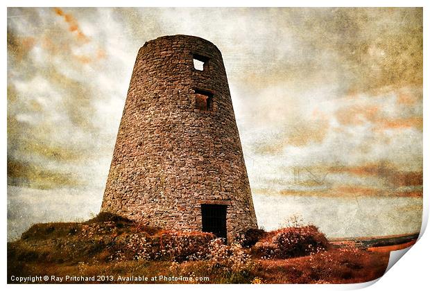 Old Mill on Cleadon Hills Print by Ray Pritchard