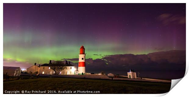 Aurora Borealis at Souter Lighthouse Print by Ray Pritchard