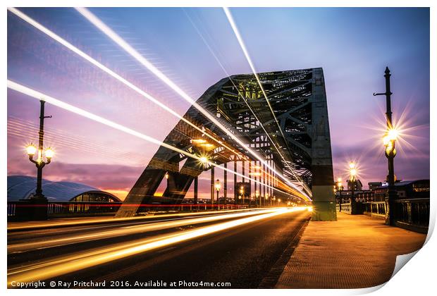 Newcastle Light Trails at Sunrise Print by Ray Pritchard