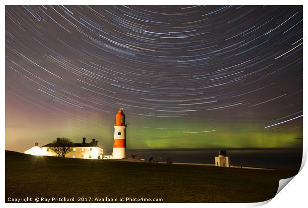 Aurora at Souter Lighthouse  Print by Ray Pritchard