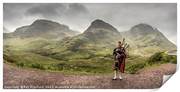 Lone Piper at Glen Coe Print by Ray Pritchard