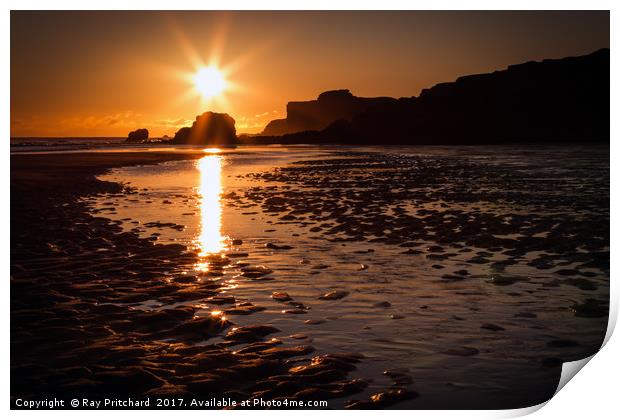 Sunrise at South Shields Beach Print by Ray Pritchard