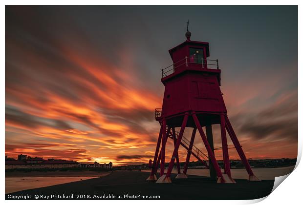 Sunset at Herd Lighthouse Print by Ray Pritchard