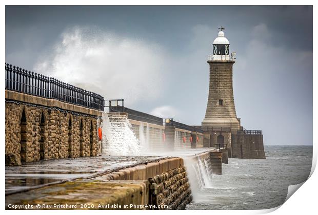 Waves Over Tynemouth Pier  Print by Ray Pritchard