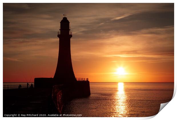 Roker Lighthouse Sunrise Print by Ray Pritchard
