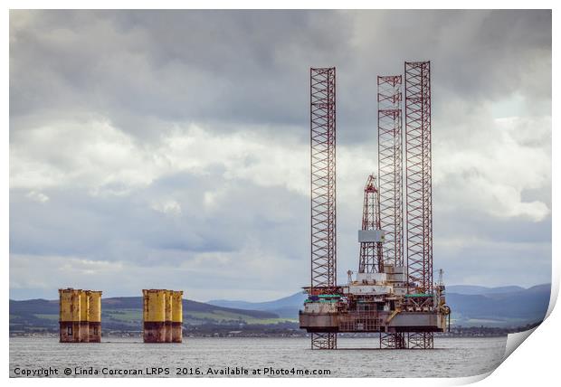 Decommissioned Oil Rigs on the Cromarty Firth Print by Linda Corcoran LRPS CPAGB