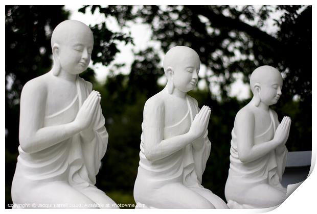 Praying Buddhist Statues  Print by Jacqui Farrell