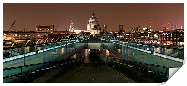 Millennium Bridge and St Pauls Cathedral at night  Print by chris smith