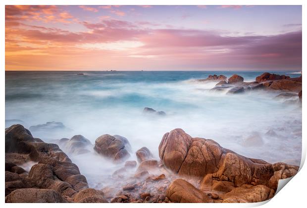 Sunset at cobo bay Guernsey  Print by chris smith