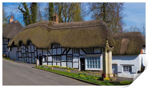 Thatched Cottage and War Memorial Wherwell,Hampshire ,England. Print by Philip Enticknap