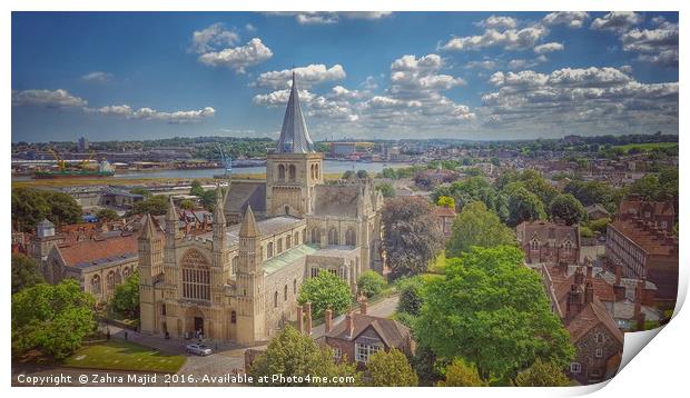 Rochester Cathedral Helicopter View Print by Zahra Majid