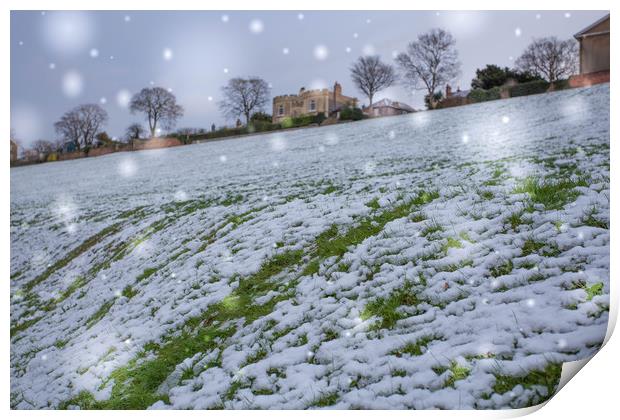 Snowfall in Dickens Medway Print by Zahra Majid