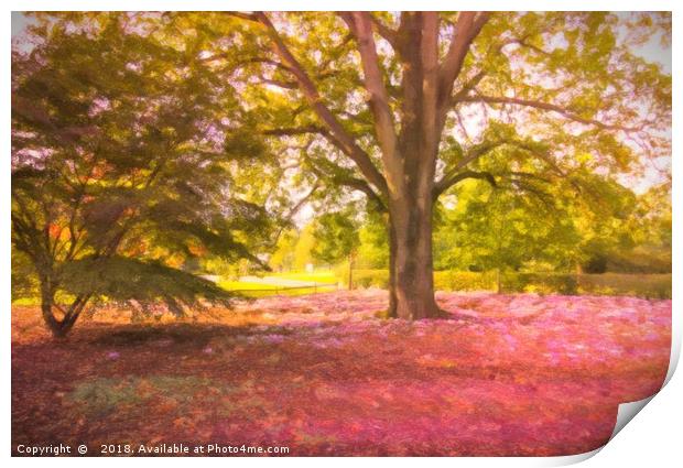 Pink Leaves in a Forest Print by Zahra Majid