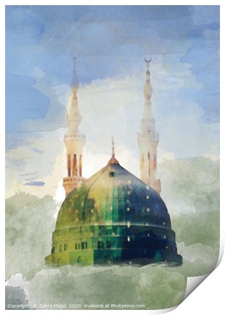 Masjid Nabawi in Digital Watercolour Print by Zahra Majid