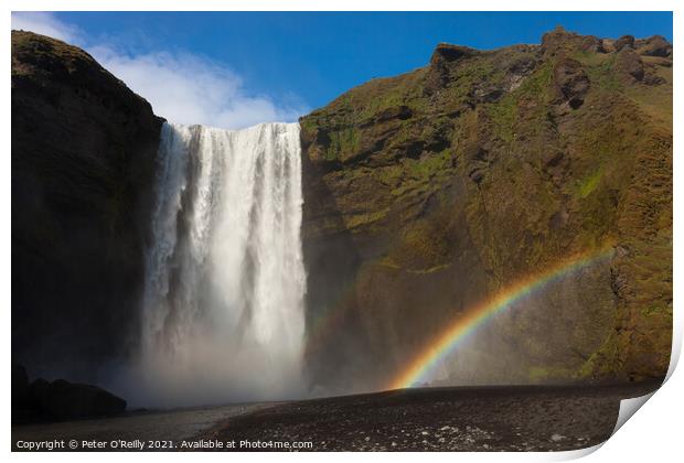 Rainbow at Skogafoss Print by Peter O'Reilly