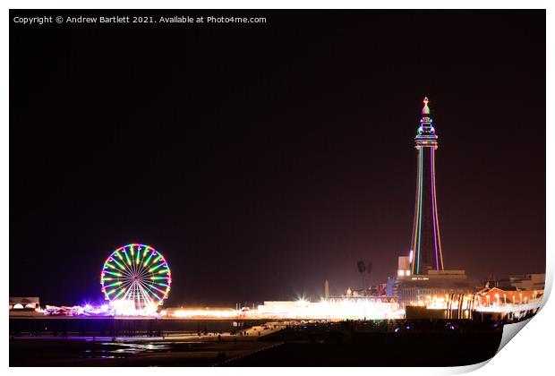 Blackpool tower during the Illuminations. Print by Andrew Bartlett
