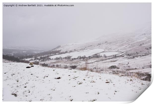 Snow at the Storey Arms, Brecon Beacons, South Wales, UK Print by Andrew Bartlett